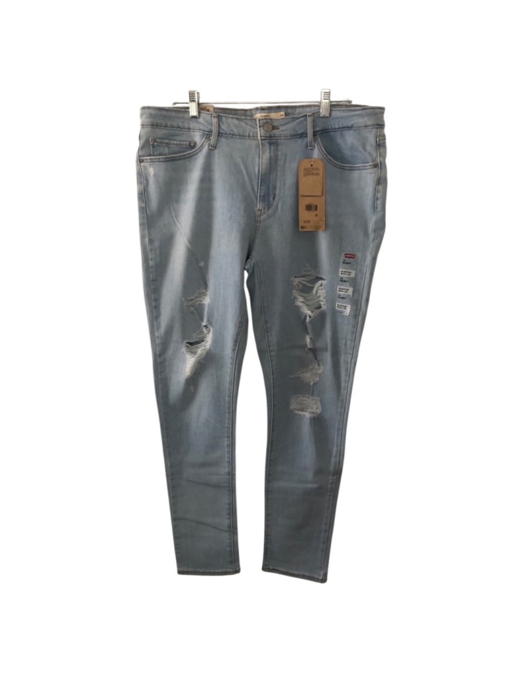 Levi’s 711 Skinny Mid Rise Light Wash Distressed Jeans Hyper Soft Stretch Sz 18M